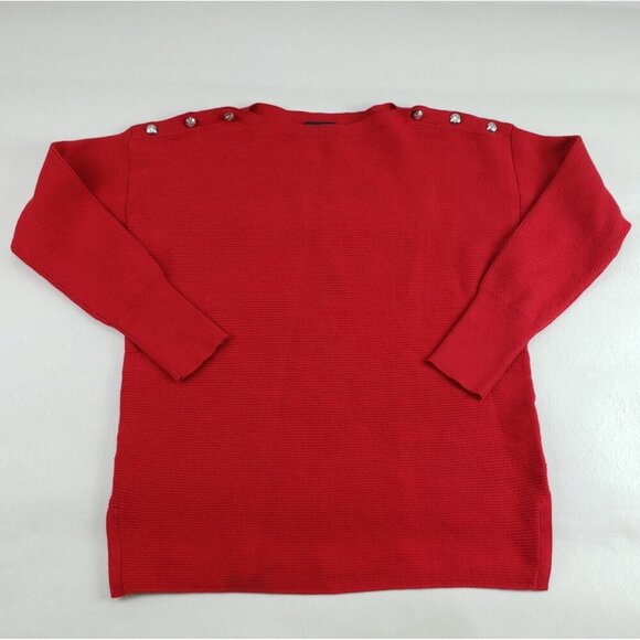 Lauren Ralph Lauren Button Sweater Womens Medium Red Long Sleeve Cotton Pullover - Picture 1 of 9